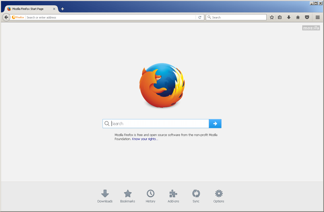 Tampilan Mozilla Firefox dengan logo fox-nya di bagian tengah